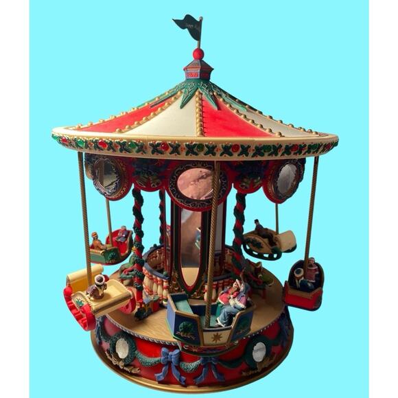 Vtg Mr Christmas Holiday Fair Carousel Flying Sleighs Merry Go Round 1996 VIDEO - Picture 1 of 13
